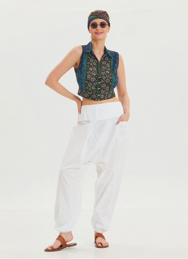 White Bohemian Shalwar with Belt Detail and Pocket 4467